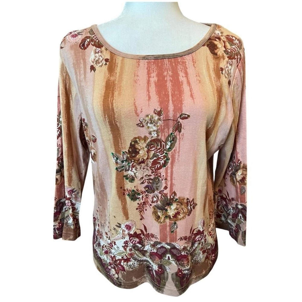 Vintage Y2K Take Two Floral Sequin Top Whimsigoth Boho Blouse  Size large